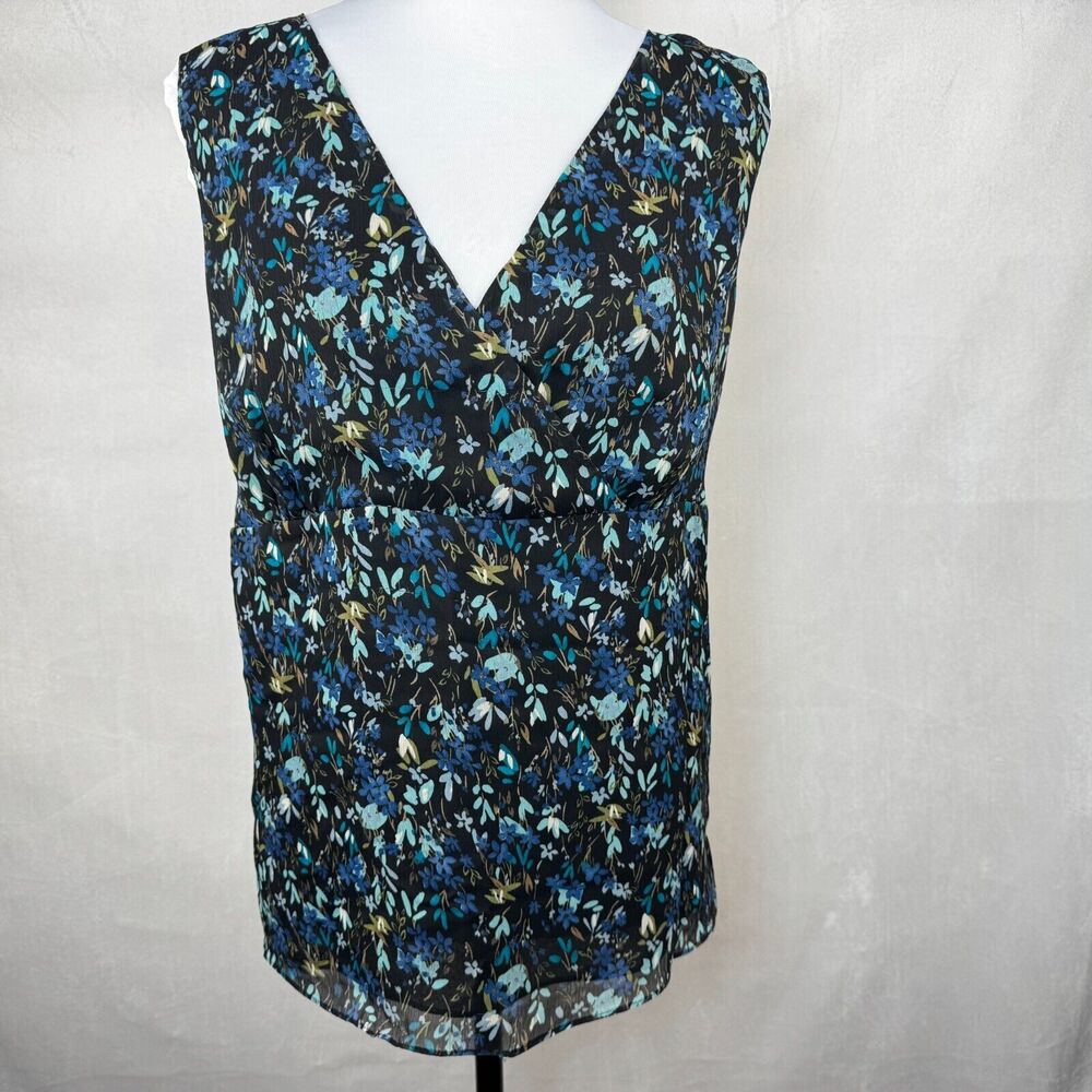 Notations Women Sz XL Faux Wrap Peplum Floral Top VNeck Sleeveless Lined
